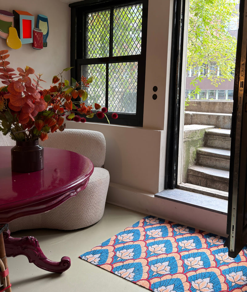 Deurmat op maat EcoLux - June Flower Blue
