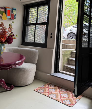 Deurmat met bloemrijke print in bruin, beige en rood